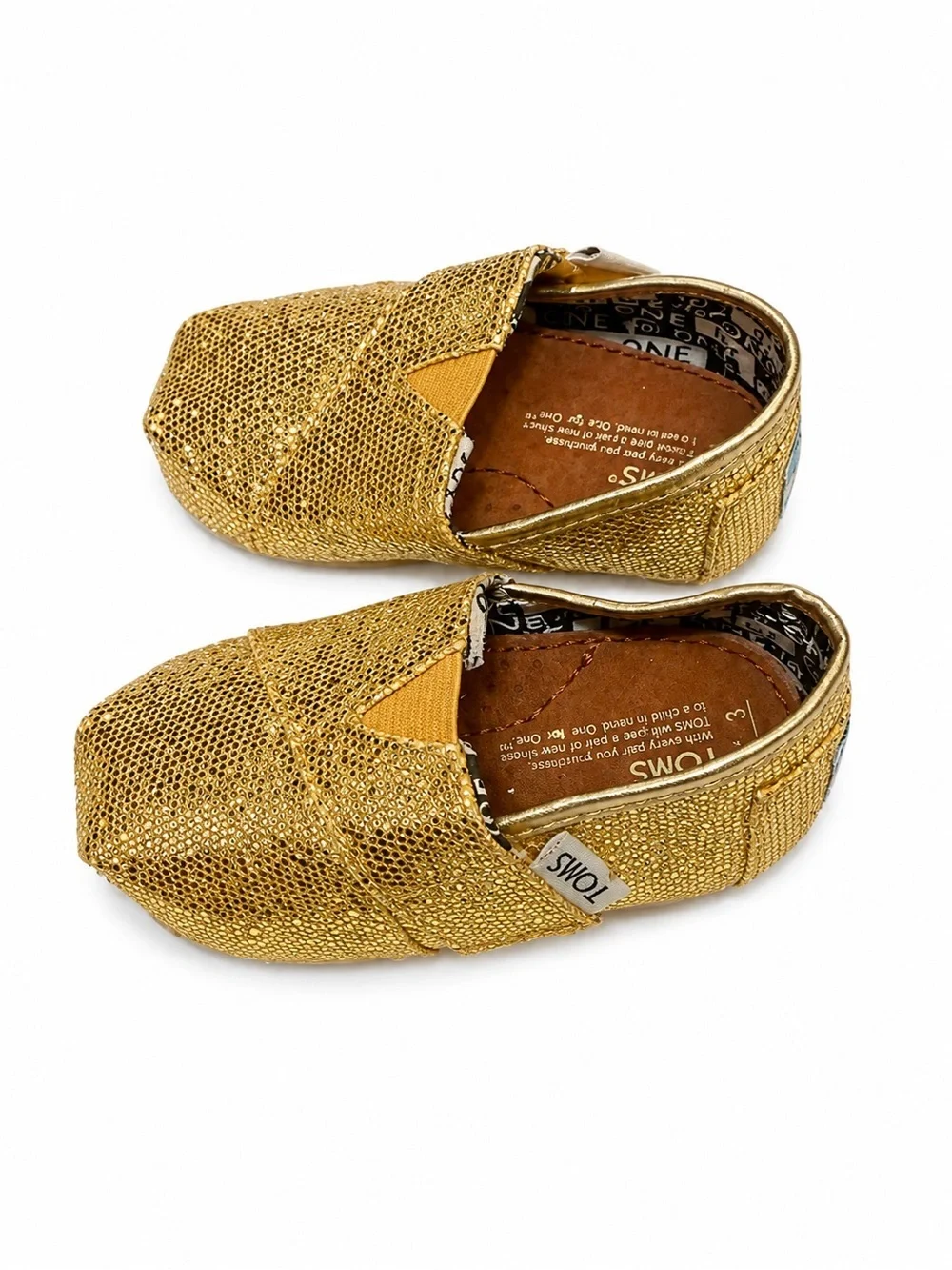 Toms Kids Glitter Slip-On Moccasins in Gold